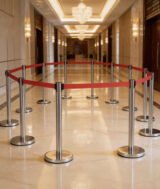 Poteau de File d’Attente en Inox avec Ceinture Rouge rétractable – Image 9