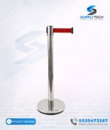 Poteau de File d’Attente en Inox avec Ceinture Rouge rétractable