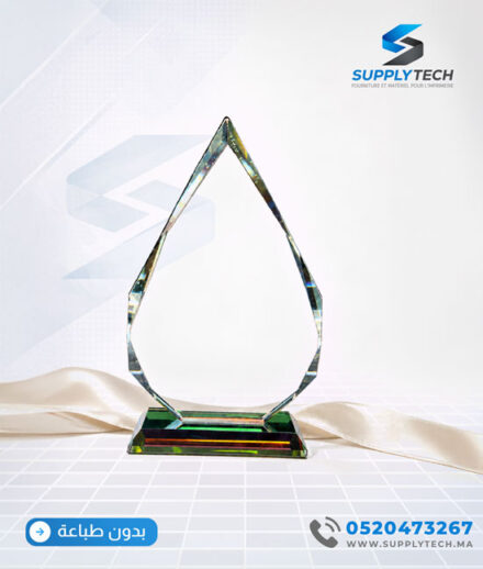 Trophée en cristal forme goutte – 20 × 11,5 cm – Avec coffret rouge