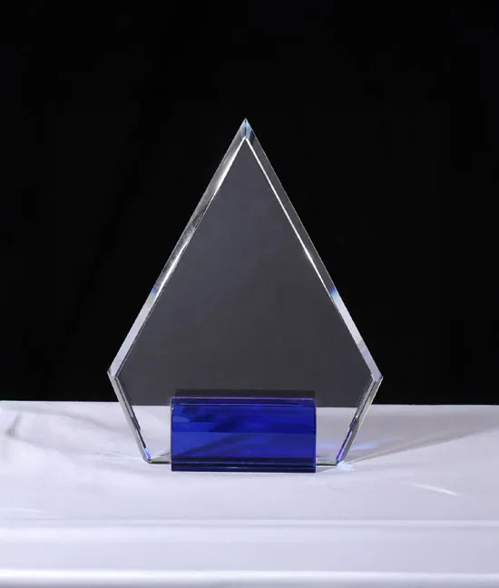 Trophée en cristal transparent – Forme Flamme Socle bleu – Avec coffret – Image 7