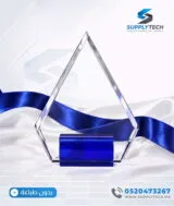 Trophée en cristal transparent – Forme Flamme Socle bleu – Avec coffret – Image 4