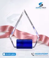 Trophée en cristal transparent – Forme Flamme Socle bleu – Avec coffret – Image 2