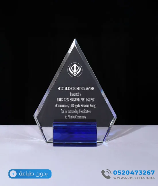 Trophée en cristal transparent – Forme Flamme Socle bleu – Avec coffret – Image 8
