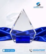 Trophée en cristal transparent – Forme Flamme Socle bleu – Avec coffret – Image 3